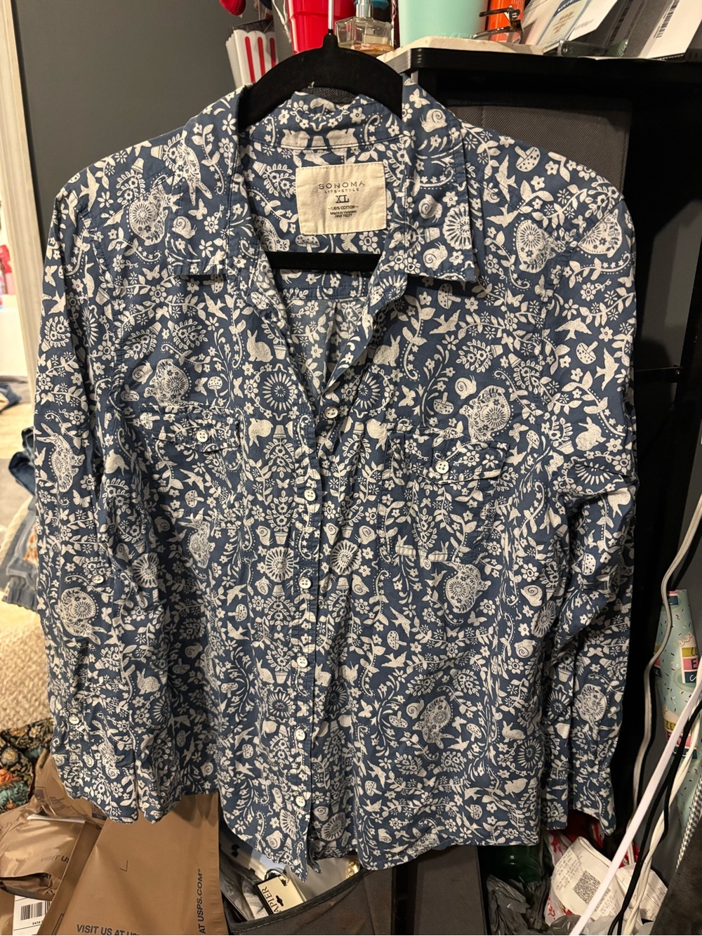 Sonoma Blue Floral Print Button-Down Shirt XL
